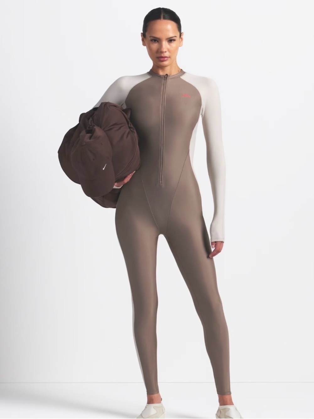 NIKE X SKIMS Two-Tone Taupe and Cream Full-Length Performance Catsuit